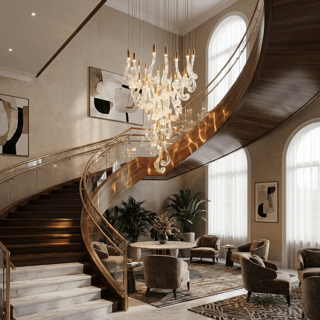 Lucerna LED Glass Flame Chandelier - Dia 23.6″ × H 39.4″Gold & ClearWarm Lightcasivra