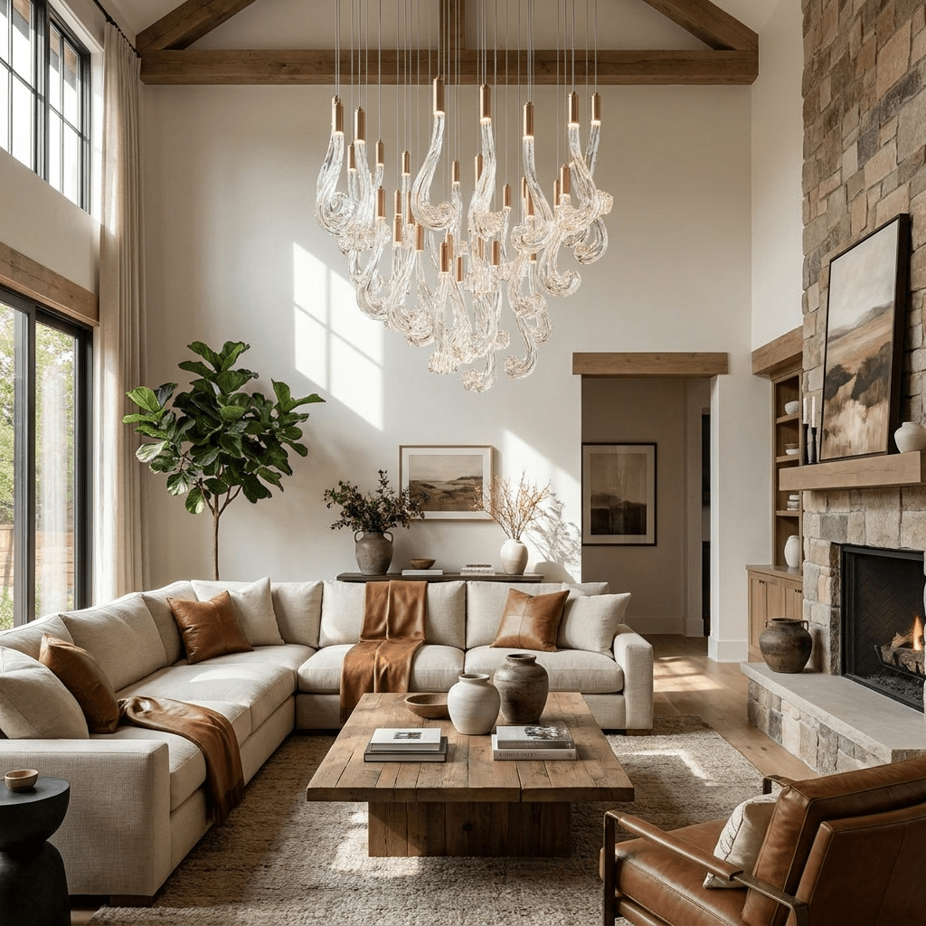 Lucerna LED Glass Flame Chandelier - Dia 23.6″ × H 39.4″Gold & ClearWarm Lightcasivra