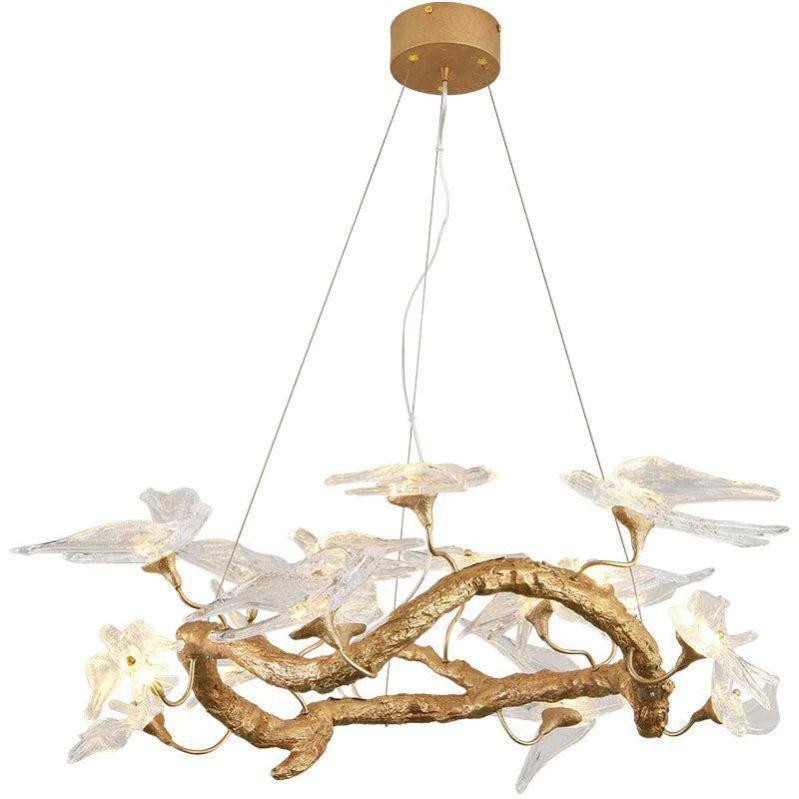 Lucky Bird Glass Branch Round Chandelier For Dining Room - 23.6" D X 16.5" Hcasivra
