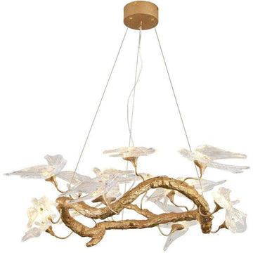 Lucky Bird Glass Branch Round Chandelier For Dining Room - 23.6" D X 16.5" Hcasivra
