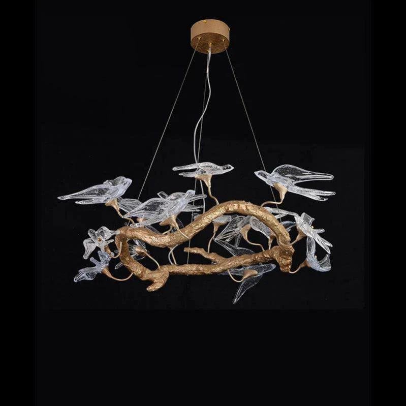 Lucky Bird Glass Branch Round Chandelier For Dining Room - 23.6" D X 16.5" Hcasivra