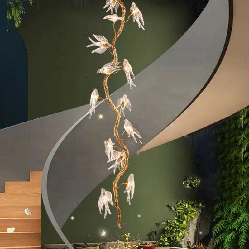 Lucky Bird Glass Tree Branch Chandelier For Staircase - 17.7" D x 51.2" Hcasivra