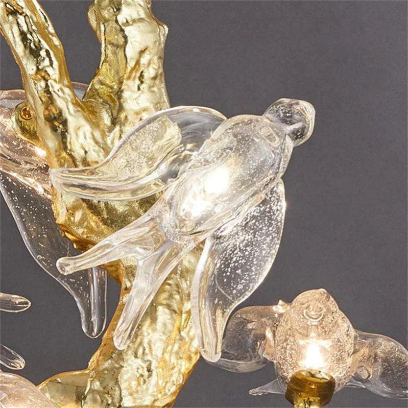 Lucky Bird Glass Tree Branch Chandelier For Staircase - 17.7" D x 90.6" Hcasivra