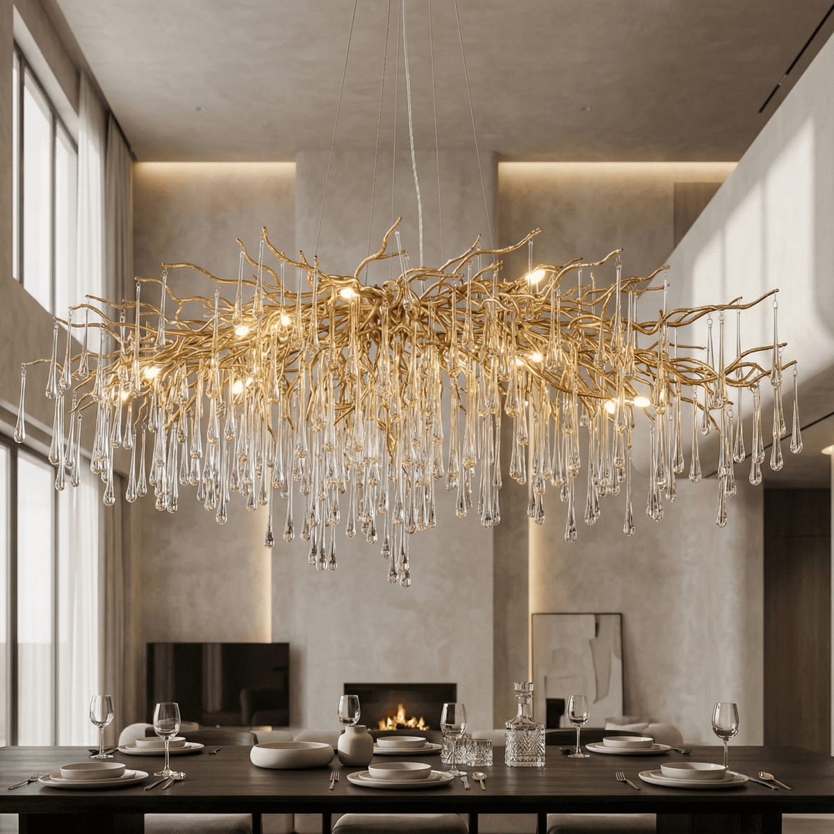 Lukas Oval Branching Brass Linear Teardrop Chandelier - 61" LengthDark Coppercasivra