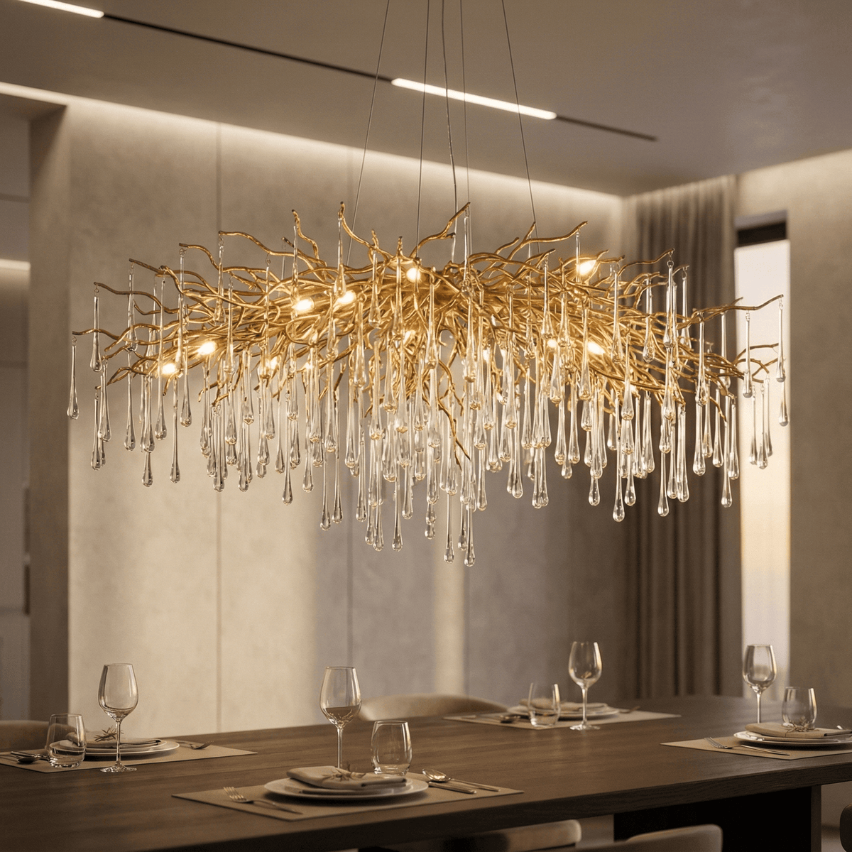 Lukas Oval Branching Brass Linear Teardrop Chandelier - 54" LengthDark Coppercasivra