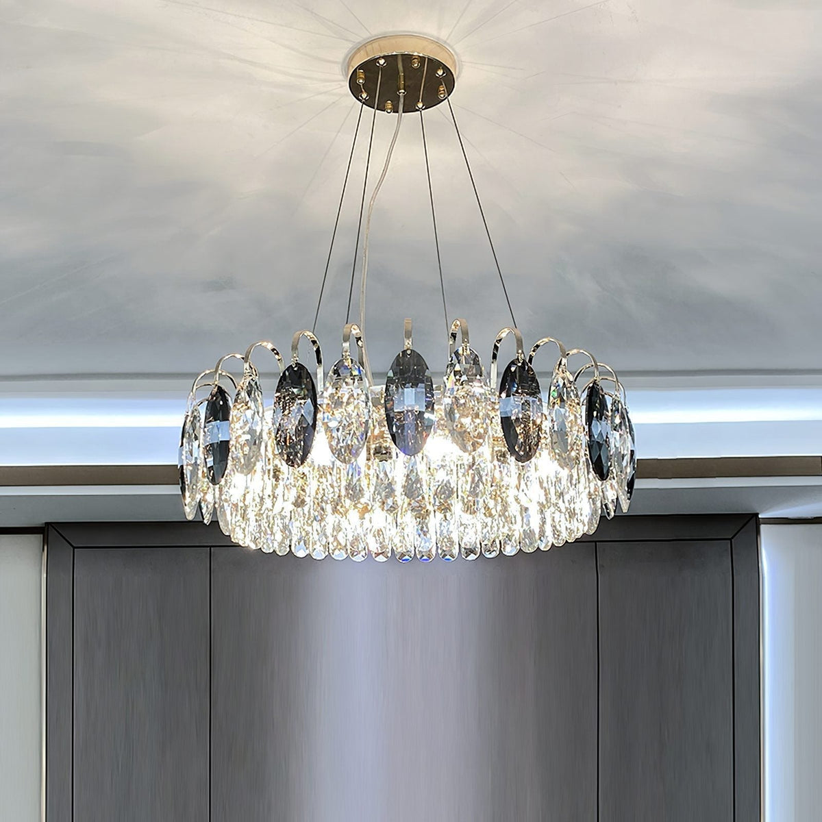 Luxurious K9 Crystal Chandelier Modern Ceiling Light Fixtures Set for Living Room/Dining Room-Chandeliers-casivra-Round: D23.6"*H9"/8 Lights/14.5 kg-Gold-Warm Light-casivra