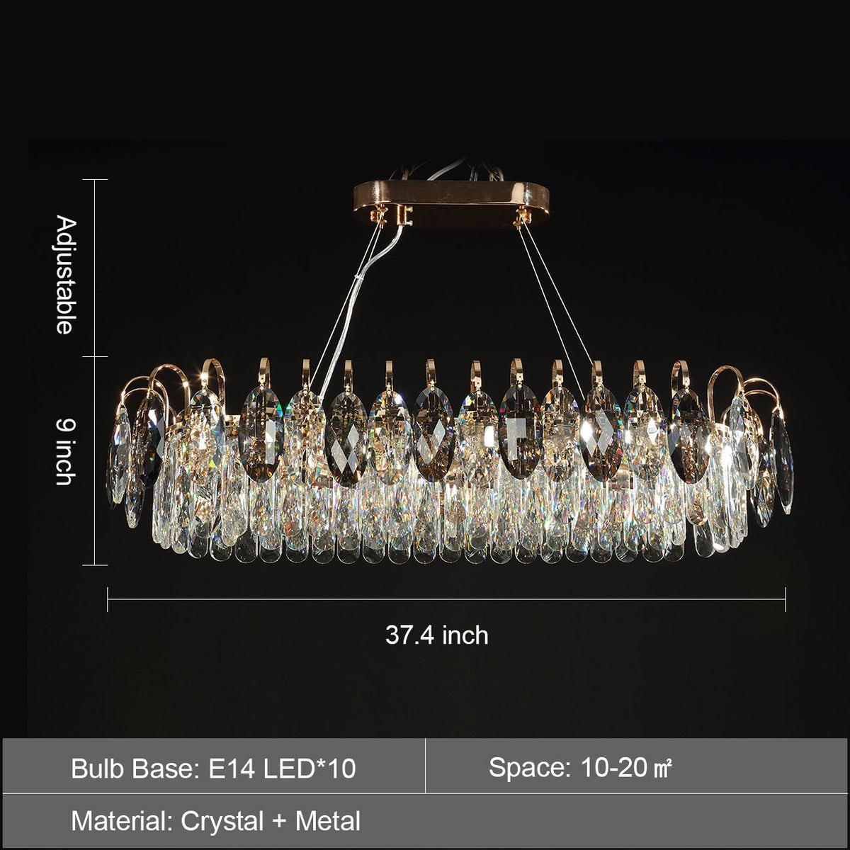 Luxurious K9 Crystal Chandelier Modern Ceiling Light Fixtures Set for Living Room/Dining Room-Chandeliers-casivra-Rectangle: L37.4"*W9''*H9"/10 Lights/20.5 kg-Gold-Warm Light-casivra