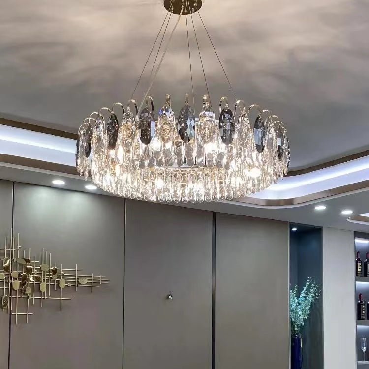 Luxurious K9 Crystal Chandelier Modern Ceiling Light Fixtures Set for Living Room/Dining Room-Chandeliers-casivra-Round: D31.5"*H9"/10 Lights/20.5 kg-Gold-Warm Light-casivra