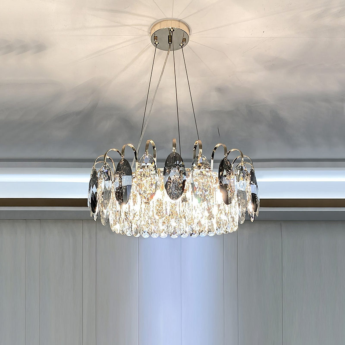 Luxurious K9 Crystal Chandelier Modern Ceiling Light Fixtures Set for Living Room/Dining Room-Chandeliers-casivra-Round: D19.7"*H9"/6 Lights/11 kg-Gold-Warm Light-casivra