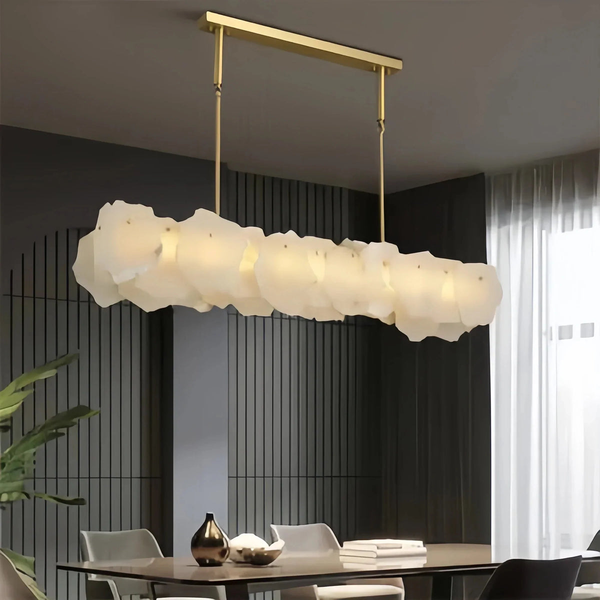 Luxury Alabaster Flakes Linear Chandelier Hanging Rod Light - casivra