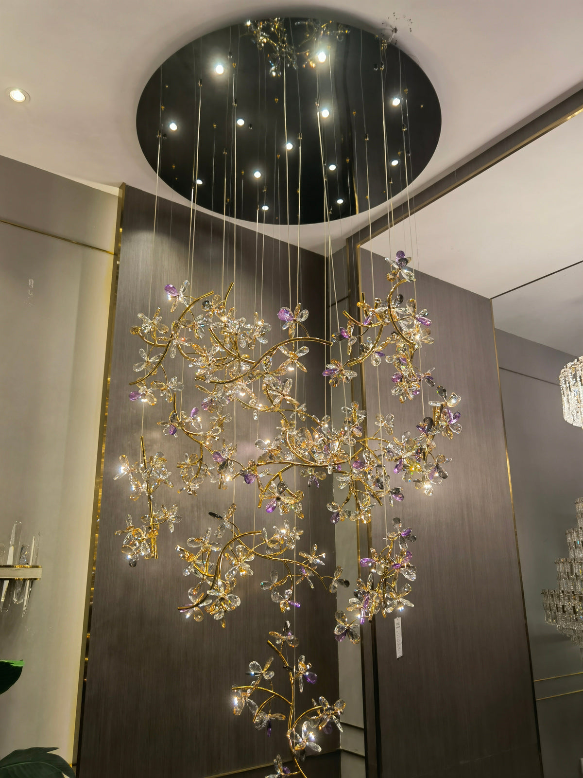 Luxury Branch Flower Crystal Chandelier for High Ceiling Staircase Foyer and Hallway Decor - D19.7"*H118"/18kgGoldWarm Lightcasivra