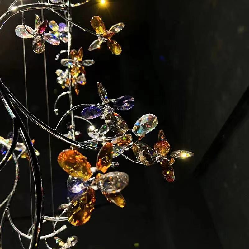 Luxury Branch Flower Crystal Chandelier for High Ceiling Staircase Foyer and Hallway Decor - D19.7"*H118"/18kgChromeWarm Lightcasivra