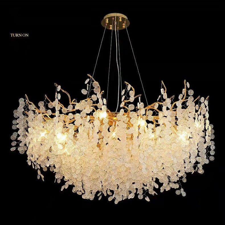 Luxury Branches Crystal Frosted Glass Chandelier Set for Living and Dining Room - Round: D31.5"*H17.7"Warm Lightcasivra