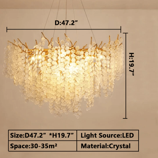 Luxury Branches Crystal Frosted Glass Chandelier Set for Living and Dining Room - Rectangle: L39.4"*H15.7"Warm Lightcasivra