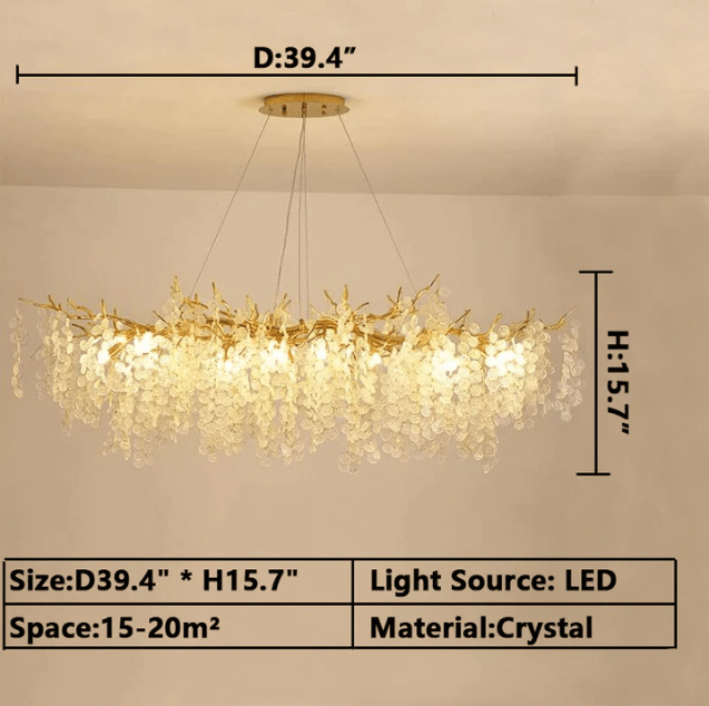 Luxury Branches Crystal Frosted Glass Chandelier Set for Living and Dining Room - Rectangle: L39.4"*H15.7"Warm Lightcasivra