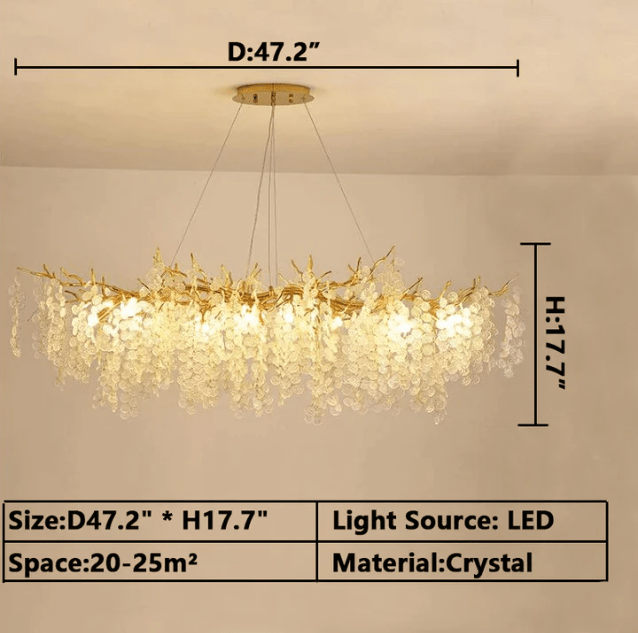 Luxury Branches Crystal Frosted Glass Chandelier Set for Living and Dining Room - Rectangle: L39.4"*H15.7"Warm Lightcasivra