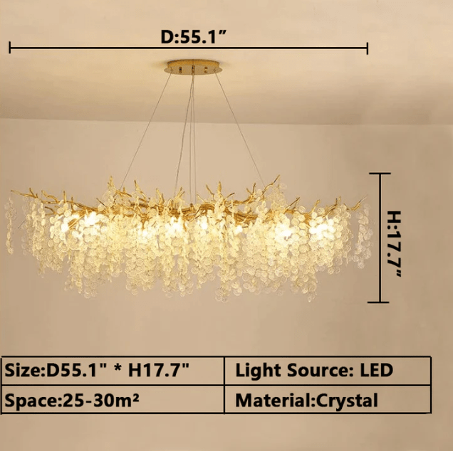 Luxury Branches Crystal Frosted Glass Chandelier Set for Living and Dining Room - Rectangle: L39.4"*H15.7"Warm Lightcasivra