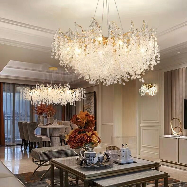 Luxury Branches Crystal Frosted Glass Chandelier Set for Living and Dining Room - Round: D31.5"*H17.7"Warm Lightcasivra