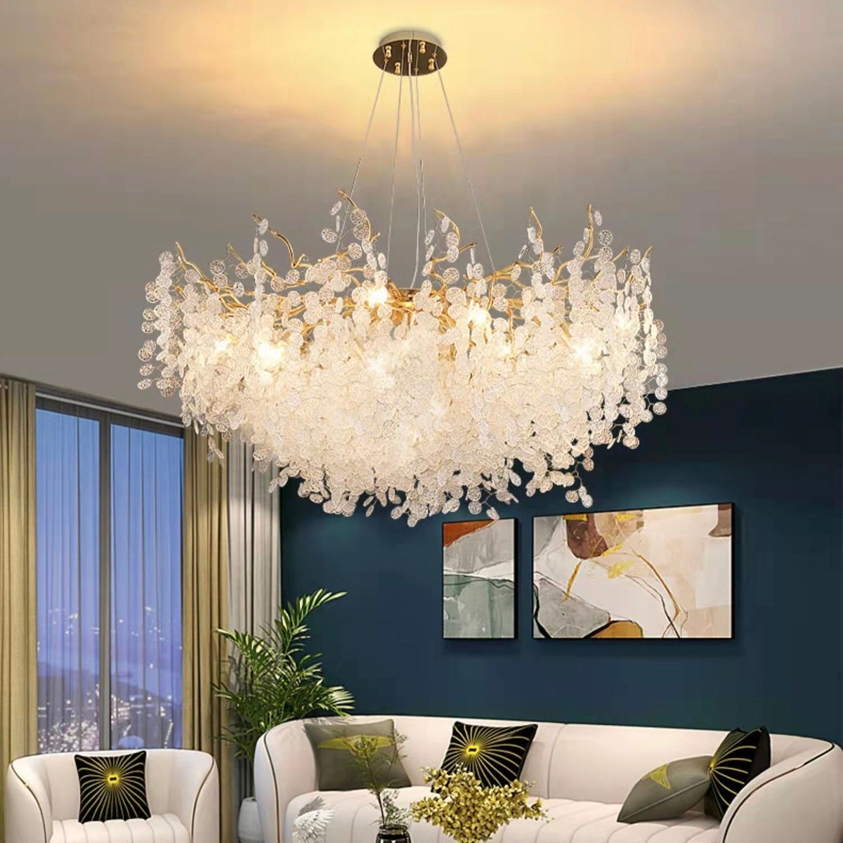 Luxury Branches Crystal Frosted Glass Chandelier Set for Living and Dining Room - Round: D31.5"*H17.7"Warm Lightcasivra