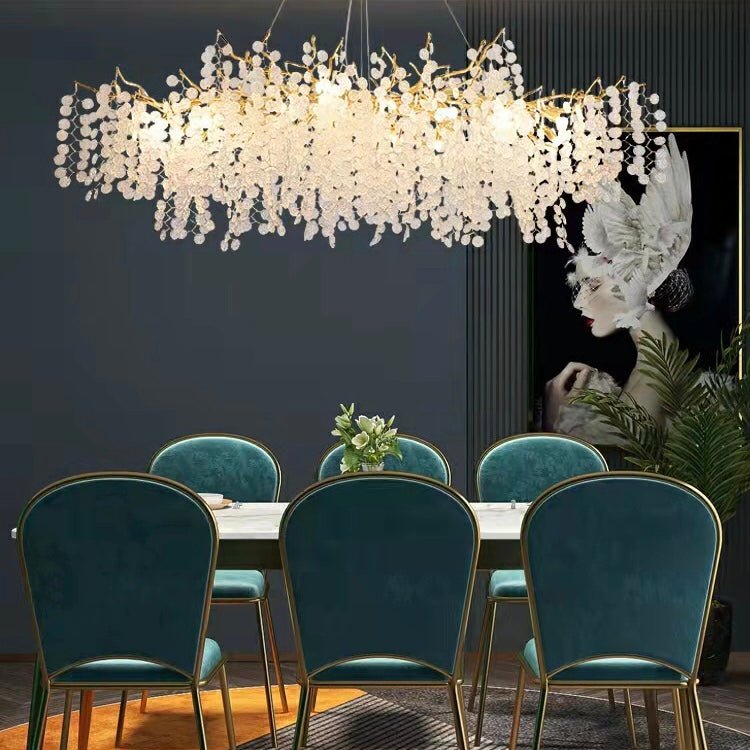 Luxury Branches Crystal Frosted Glass Chandelier Set for Living and Dining Room - Round: D31.5"*H17.7"Warm Lightcasivra