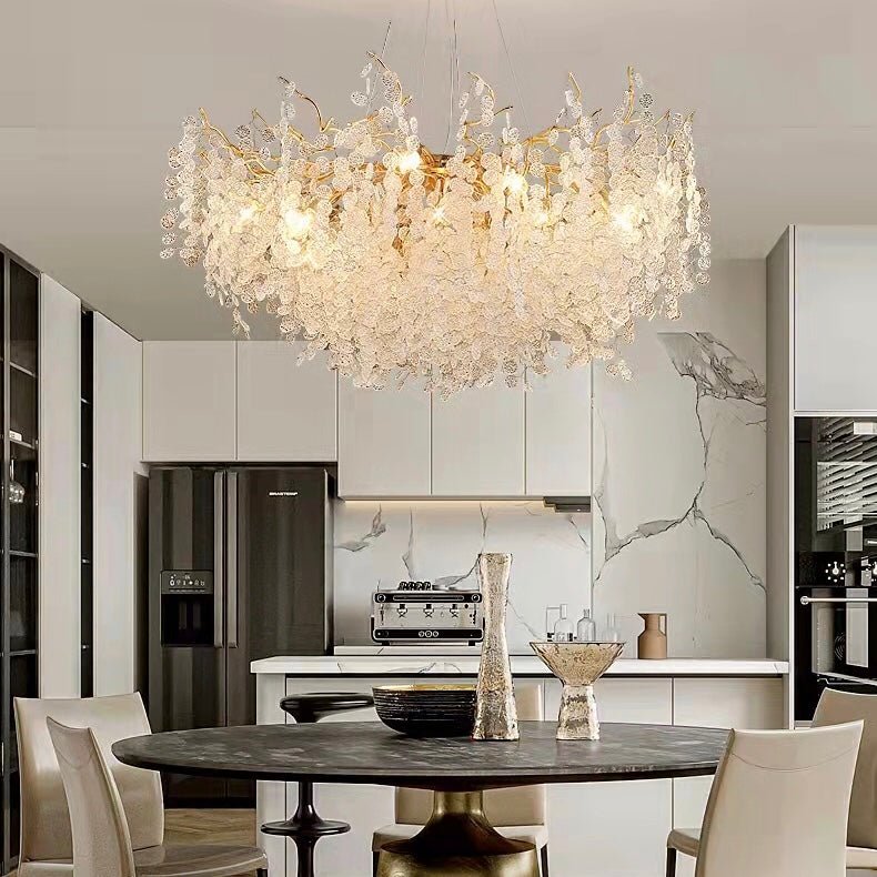 Luxury Branches Crystal Frosted Glass Chandelier Set for Living and Dining Room - Round: D31.5"*H17.7"Warm Lightcasivra