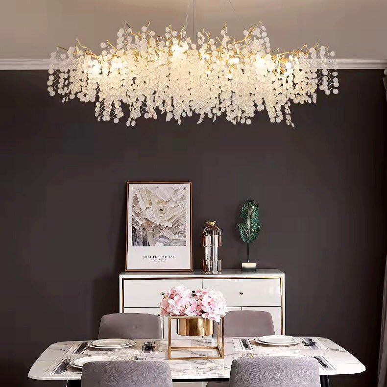 Luxury Branches Crystal Frosted Glass Chandelier Set for Living and Dining Room - Round: D31.5"*H17.7"Warm Lightcasivra