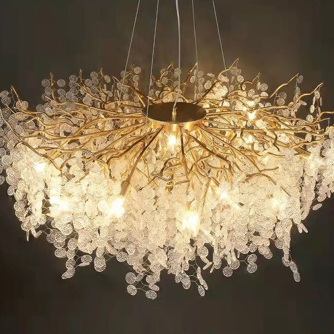 Luxury Branches Crystal Frosted Glass Chandelier Set for Living and Dining Room - Round: D31.5"*H17.7"Warm Lightcasivra