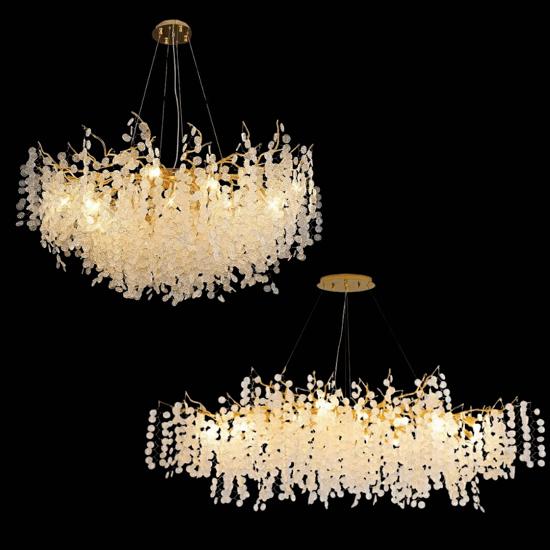 Luxury Branches Crystal Frosted Glass Chandelier Set for Living and Dining Room - Round: D31.5"*H17.7"Warm Lightcasivra
