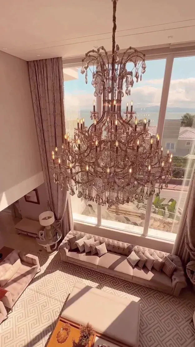 Luxury Classic Multi - layers Candle Crystal Dimmable Tiered Chandelier in Gold/Silver Finish - D47.2" *H59"Goldcasivra
