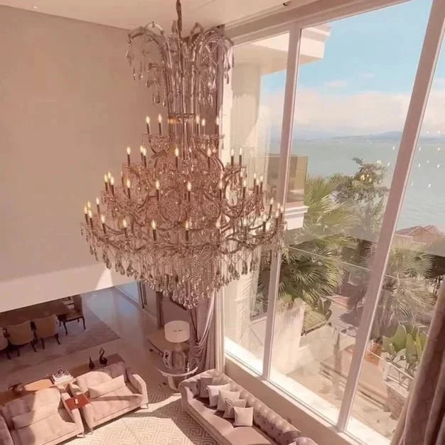 Luxury Classic Multi - layers Candle Crystal Dimmable Tiered Chandelier in Gold/Silver Finish - D47.2" *H59"Goldcasivra