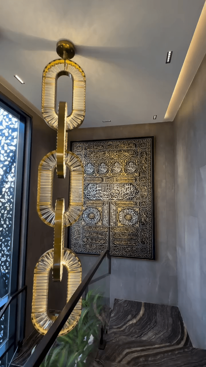 Luxury Crystal and Metal Chain Pendant Chandelier for High Ceilings with Modern Finish - Vertical/3 Rings/D12"*H48"/26kgGoldWarm Lightcasivra