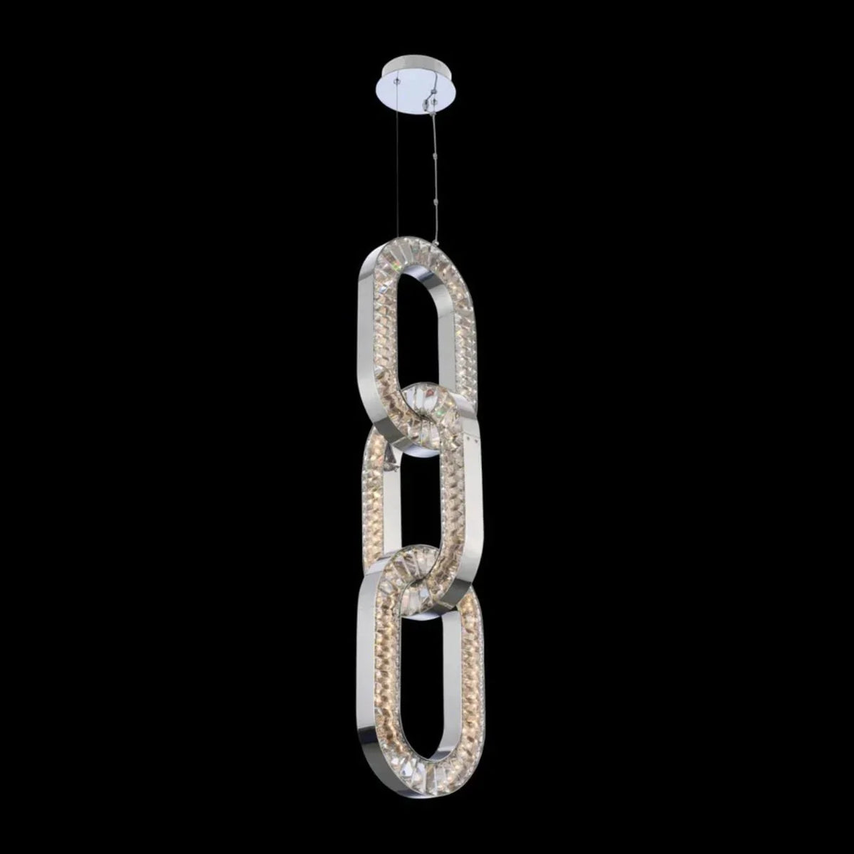 Luxury Crystal and Metal Chain Pendant Chandelier for High Ceilings with Modern Finish - Vertical/3 Rings/D12"*H48"/26kgGoldWarm Lightcasivra
