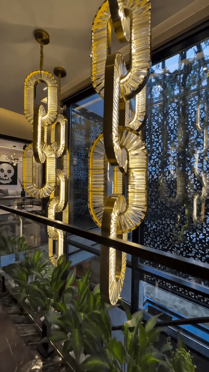 Luxury Crystal and Metal Chain Pendant Chandelier for High Ceilings with Modern Finish - Vertical/3 Rings/D12"*H48"/26kgGoldWarm Lightcasivra