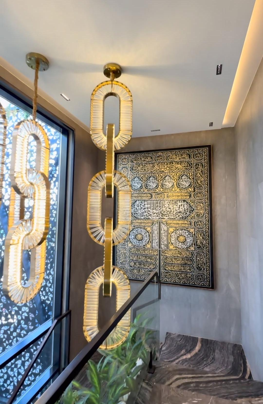 Luxury Crystal and Metal Chain Pendant Chandelier for High Ceilings with Modern Finish - Vertical/3 Rings/D12"*H48"/26kgGoldWarm Lightcasivra