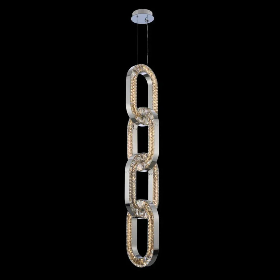 Luxury Crystal and Metal Chain Pendant Chandelier for High Ceilings with Modern Finish - Vertical/3 Rings/D12"*H48"/26kgGoldWarm Lightcasivra