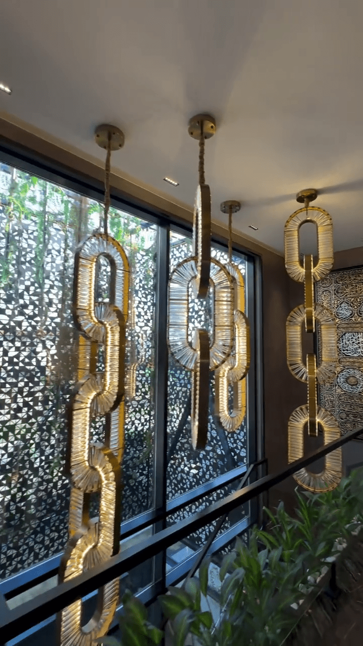 Luxury Crystal and Metal Chain Pendant Chandelier for High Ceilings with Modern Finish - Vertical/3 Rings/D12"*H48"/26kgGoldWarm Lightcasivra