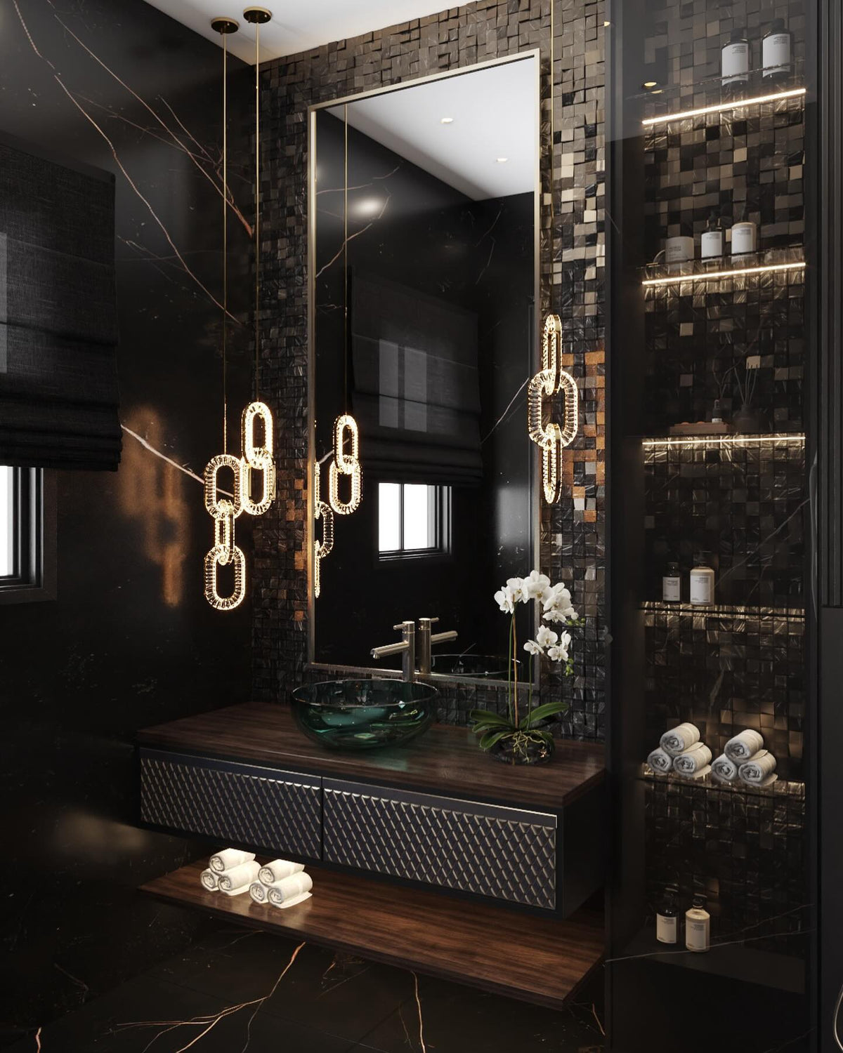 Luxury Crystal and Metal Chain Pendant Chandelier for High Ceilings with Modern Finish - Vertical/3 Rings/D12"*H48"/26kgGoldWarm Lightcasivra