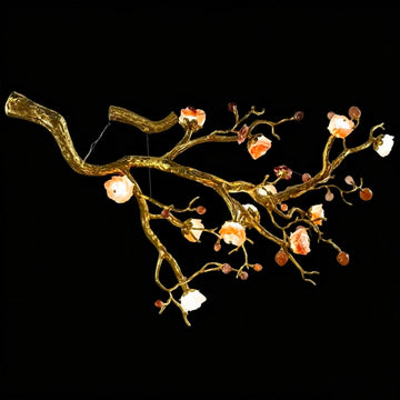 Luxury Elegant Golden Branch Blossom Twig Natural Crystal Lighting Set - Pendant Chandelier/L50.39“*W24.8”Warm Lightcasivra