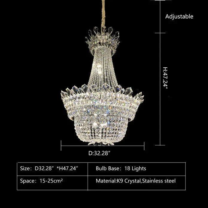 Luxury Empire Branch Crystal Chandelier Pendant Light for Entryway and Foyer - D32.28'' * H47.24'' / 18 LightsWarm Lightcasivra