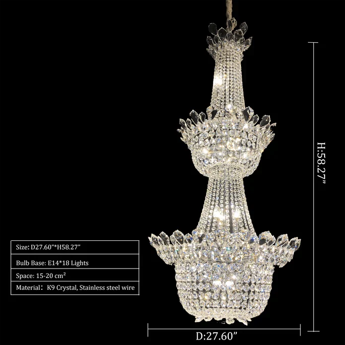 Luxury Empire Branch Crystal Chandelier Pendant Light for Entryway and Foyer - D32.28'' * H47.24'' / 18 LightsWarm Lightcasivra