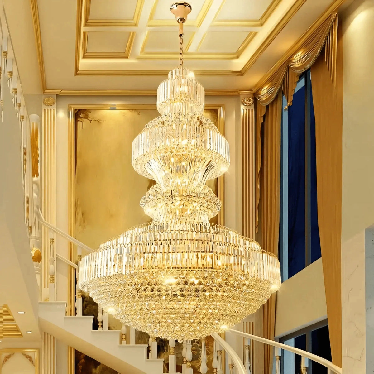 Luxury Extra Large Crystal Chandelier Round Ceiling Light Fixture for Foyer, Entryway & Entrance - D39.4"*H59.1"Warm Lightcasivra