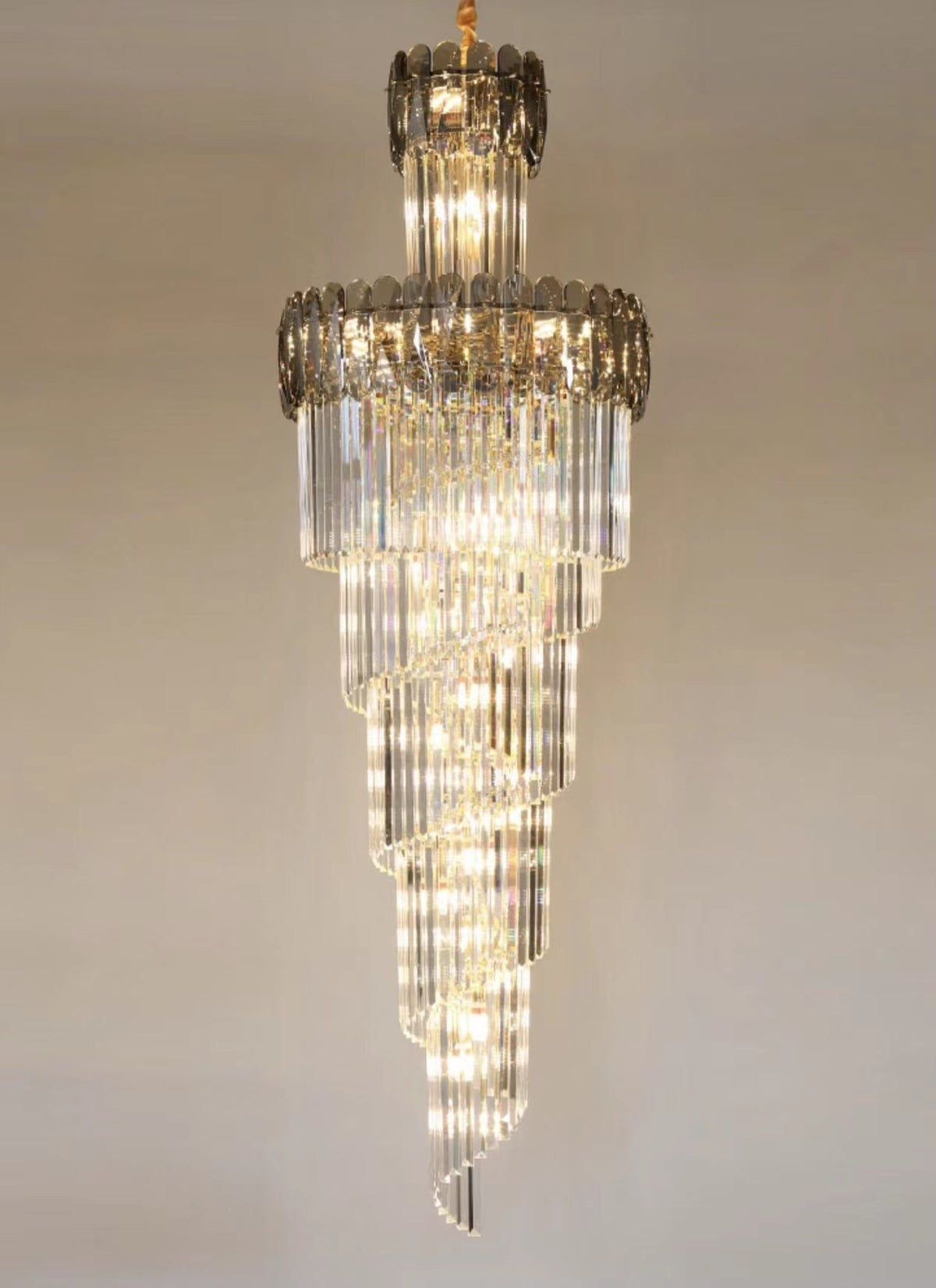 Luxury Extra Large Foyer Spiral Staircase Chandelier Long Crystal Ceiling Light Fixture For Living Room Hall Entrance - D17.7"*H47.2"/ 13 LightsSmoky Graycasivra