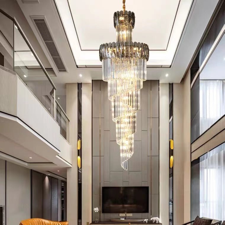 Luxury Extra Large Foyer Spiral Staircase Chandelier Long Crystal Ceiling Light Fixture For Living Room Hall Entrance - D17.7"*H47.2"/ 13 LightsSmoky Graycasivra