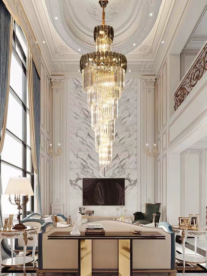 Luxury Extra Large Foyer Spiral Staircase Chandelier Long Crystal Ceiling Light Fixture For Living Room Hall Entrance - D17.7"*H47.2"/ 13 LightsSmoky Graycasivra