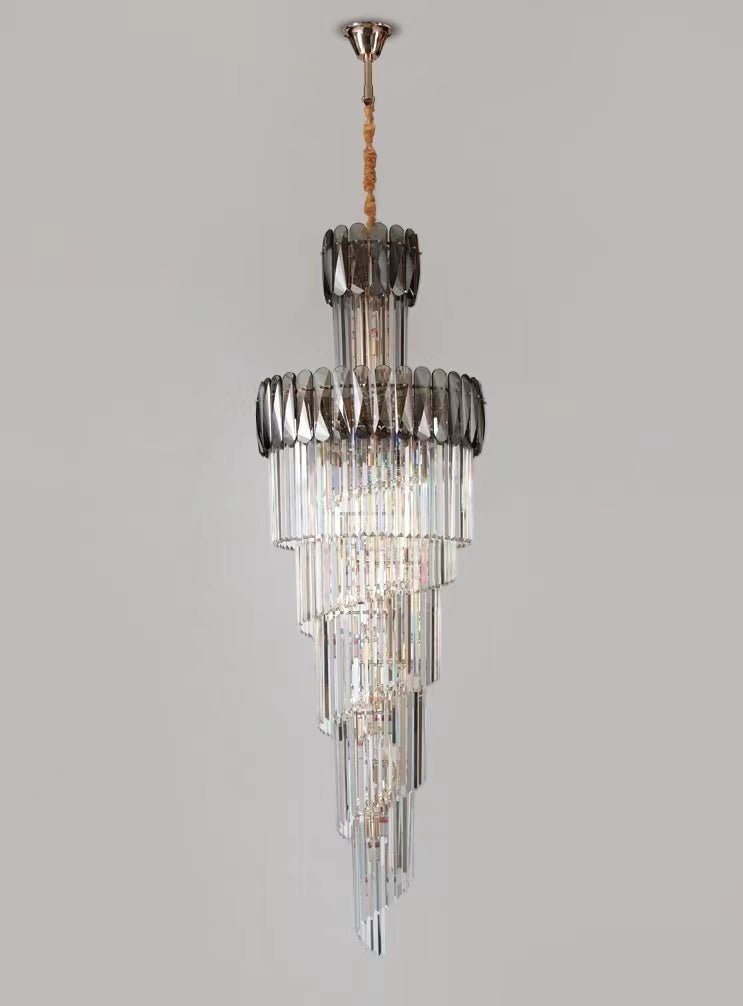 Luxury Extra Large Foyer Spiral Staircase Chandelier Long Crystal Ceiling Light Fixture For Living Room Hall Entrance - D17.7"*H47.2"/ 13 LightsSmoky Graycasivra