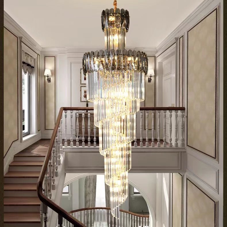 Luxury Extra Large Foyer Spiral Staircase Chandelier Long Crystal Ceiling Light Fixture For Living Room Hall Entrance - D17.7"*H47.2"/ 13 LightsSmoky Graycasivra