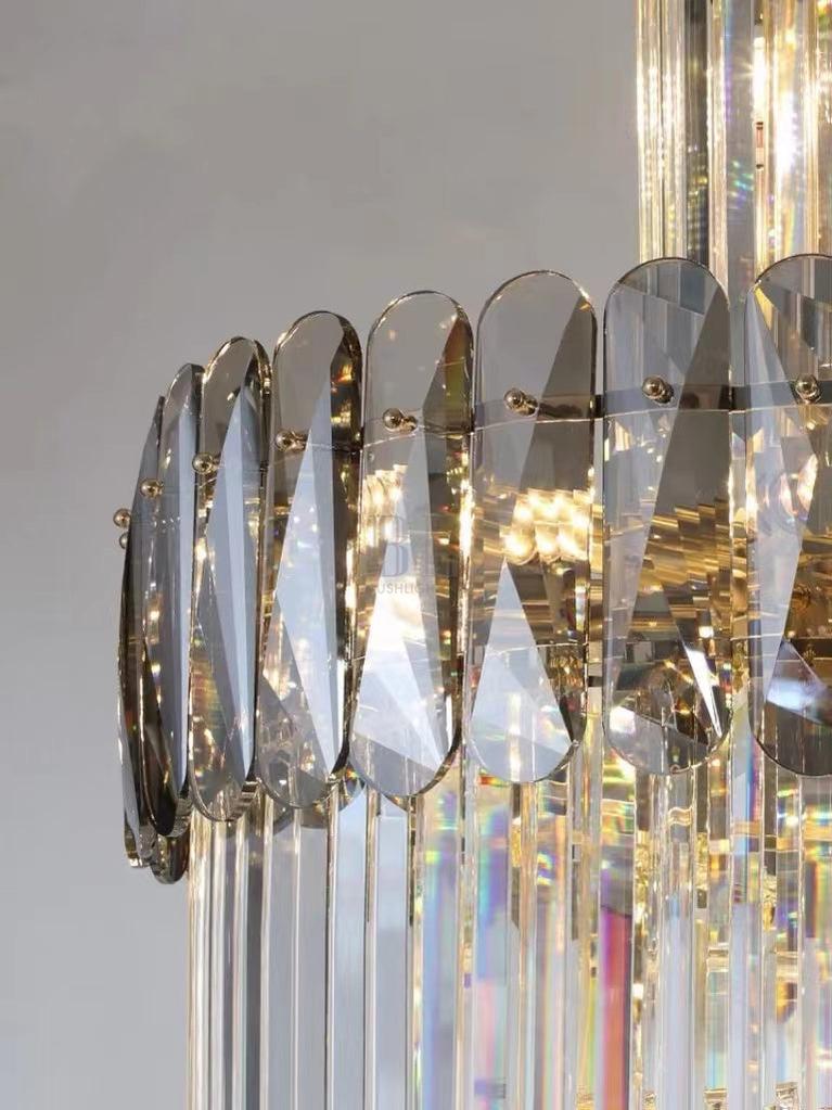 Luxury Extra Large Foyer Spiral Staircase Chandelier Long Crystal Ceiling Light Fixture For Living Room Hall Entrance - D17.7"*H47.2"/ 13 LightsSmoky Graycasivra