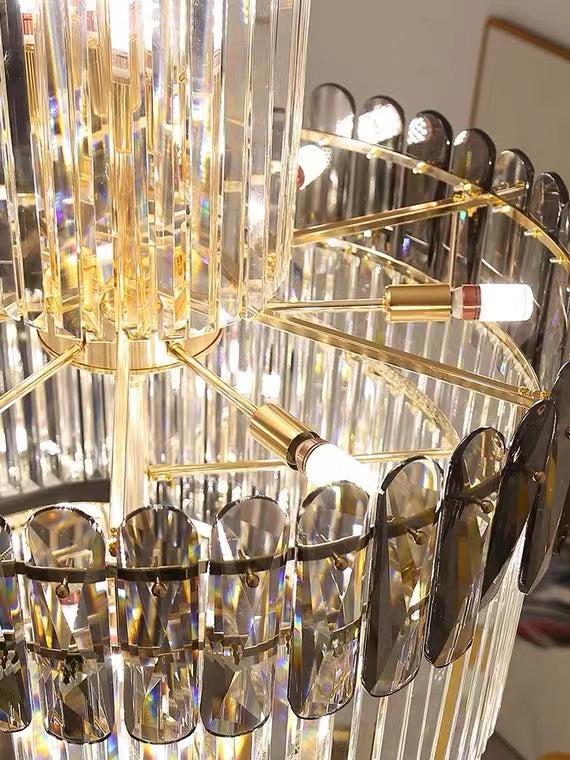 Luxury Extra Large Foyer Spiral Staircase Chandelier Long Crystal Ceiling Light Fixture For Living Room Hall Entrance - D17.7"*H47.2"/ 13 LightsSmoky Graycasivra