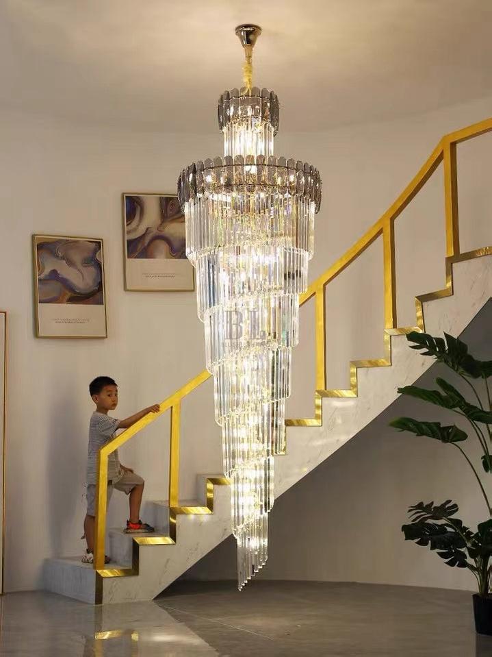 Luxury Extra Large Foyer Spiral Staircase Chandelier Long Crystal Ceiling Light Fixture For Living Room Hall Entrance - D17.7"*H47.2"/ 13 LightsSmoky Graycasivra