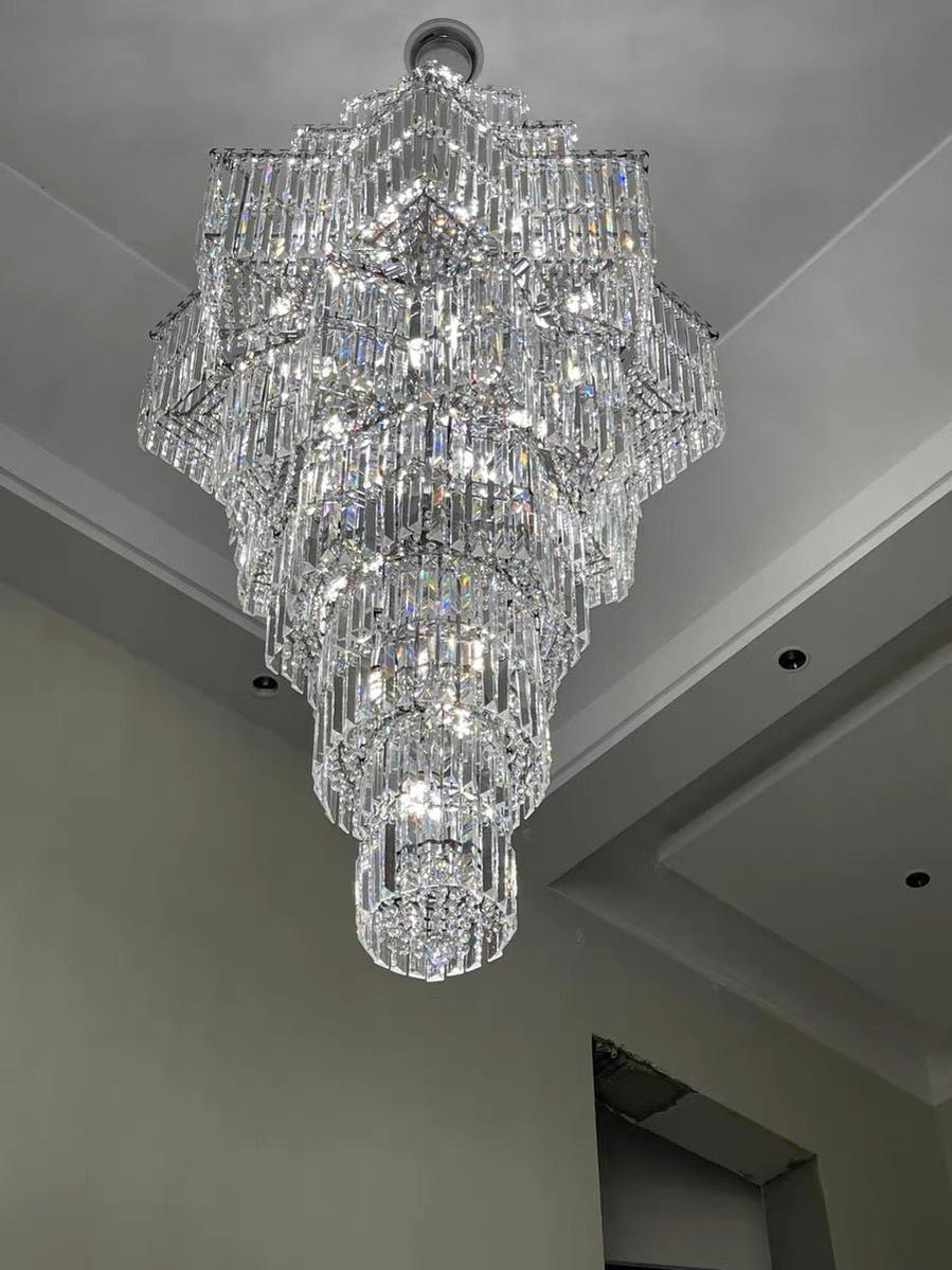 Luxury Extra Large Plaza Multi-Tier Crystal Chandelier For Hotel Hall / 2 Story Foyer / High Ceiling Living Room-Chandeliers-casivra-D39.4"*H70.9"(D100cm*H180cm)/40 Lights/75.9 kg-Warm Light-casivra